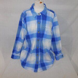Eddie Bauer Blue White Plaid Chutes Fleece Shirt Jacket Shacket Womens 2X